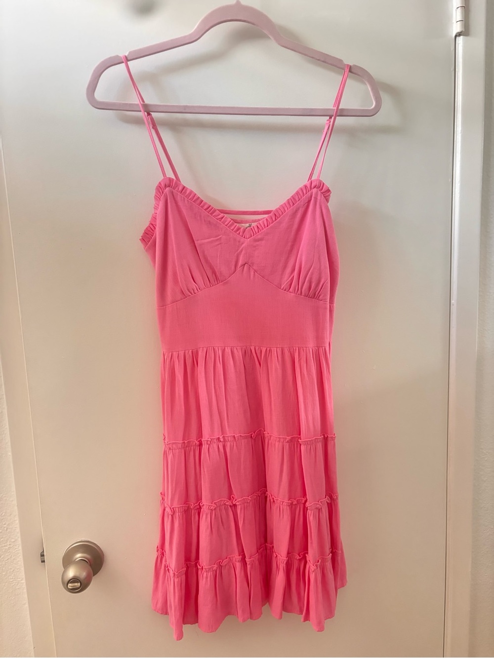 Altar'd State Bright Pink Tiered Spaghetti-Strap Slip Dress